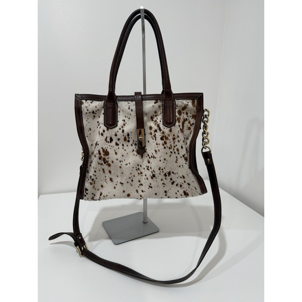 Cavalcanti Italy Cowhide Leather Tote Bag Salt & Pepper Hair on Hide Western